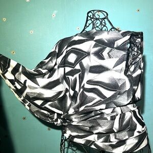 Abstract Black and White Women's Assymetrical Throwback Disco Blouse